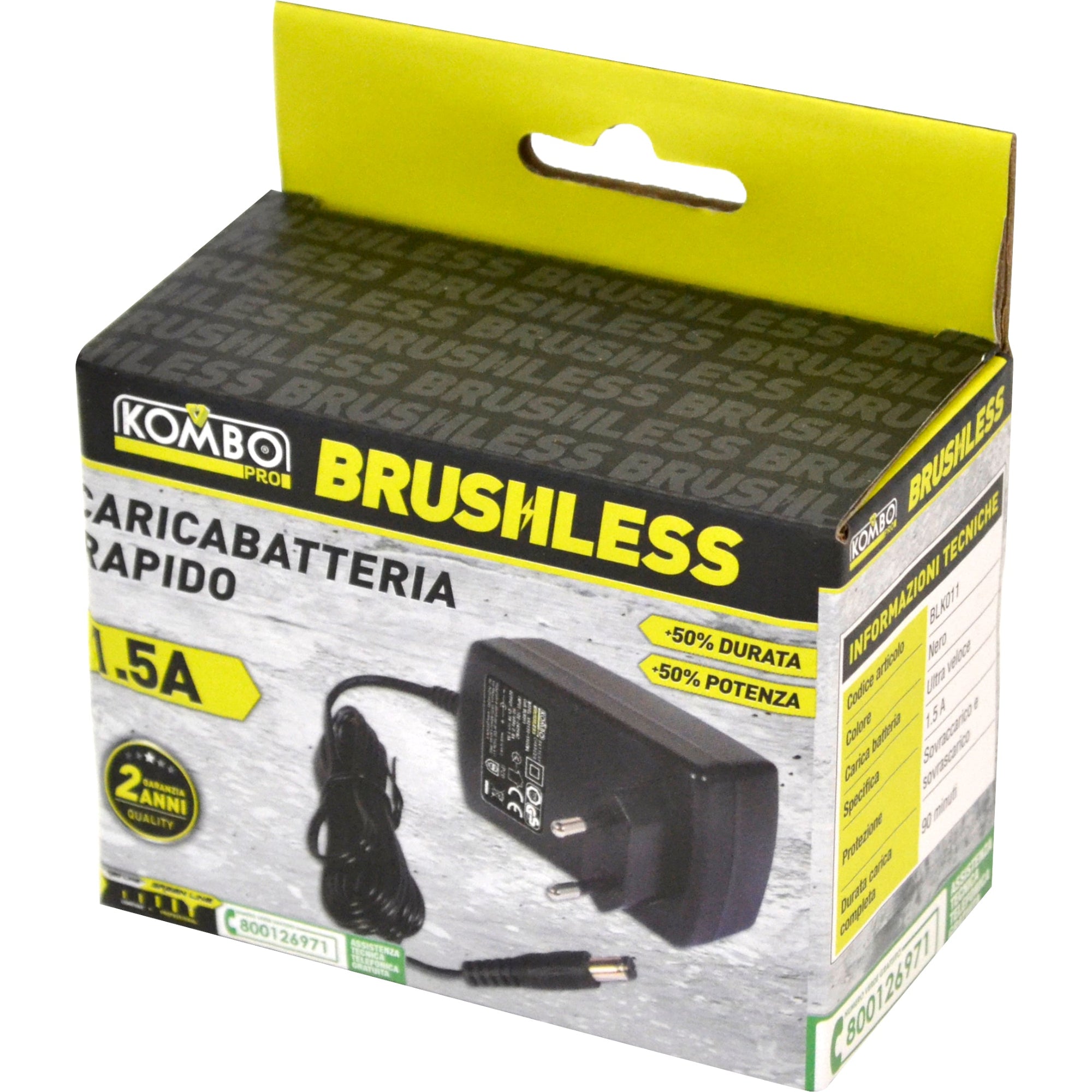 Caricabatteria di ricambio KOMBO PRO Brushless 1.5Ah per batterie BLK009 e BLK010