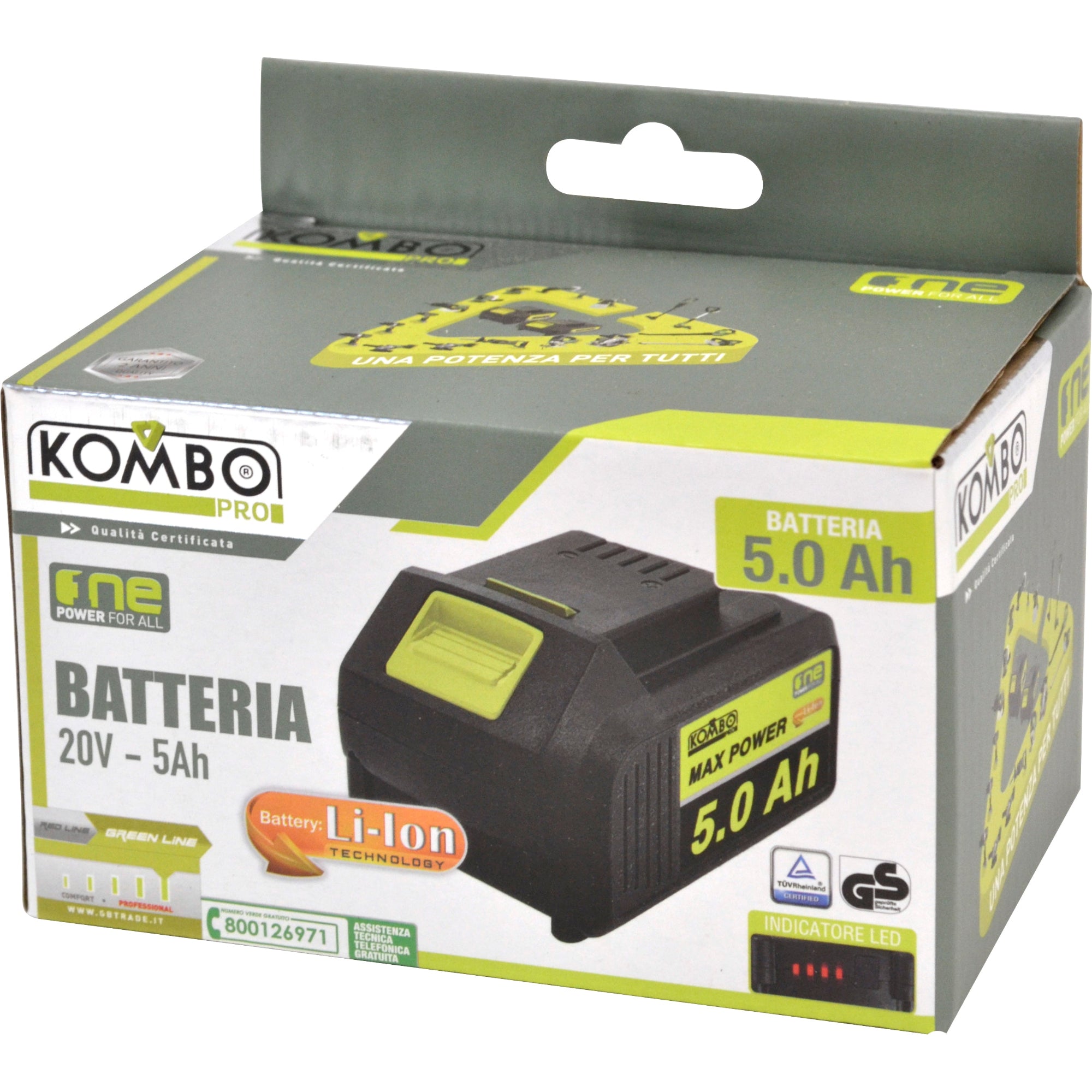 Batteria professionale KOMBO PRO 20V 5.0Ah Li-ion potenza 1125W