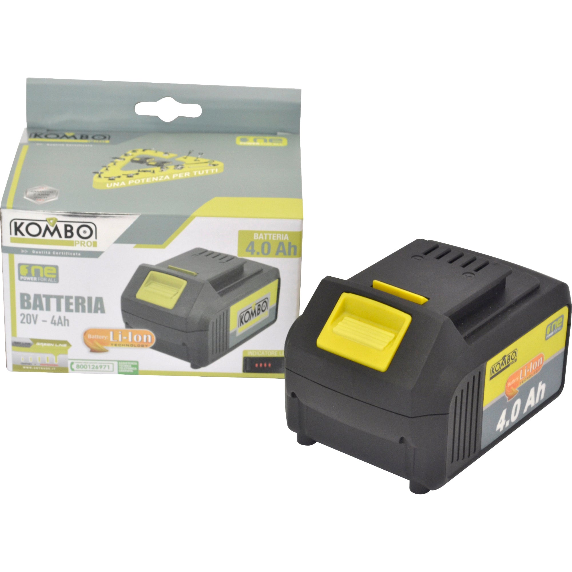 Batteria di ricambio KOMBO PRO 20V 4.0Ah Li-ion con indicatore di carica LED