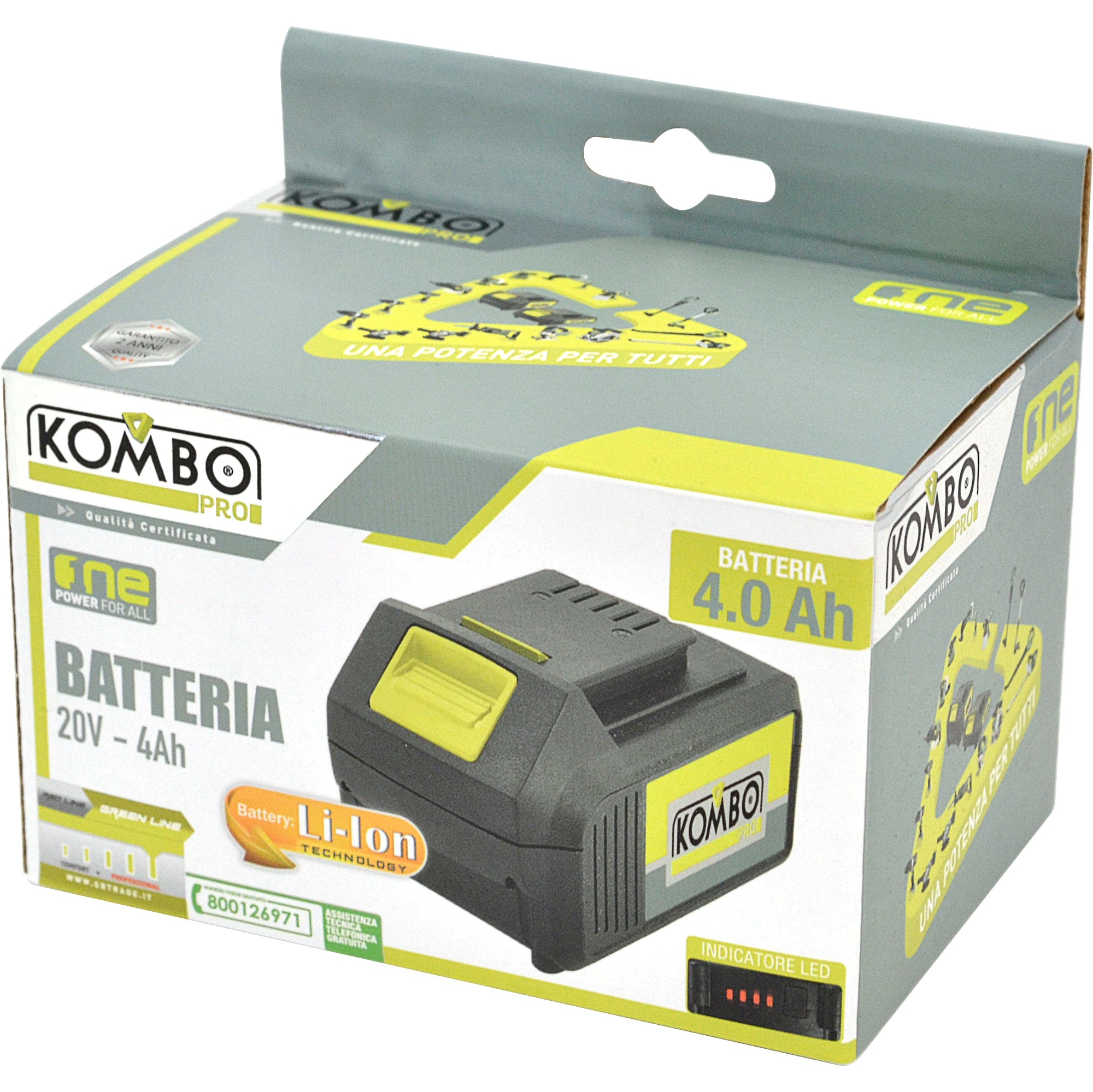 Batteria di ricambio KOMBO PRO 20V 4.0Ah Li-ion con indicatore di carica LED