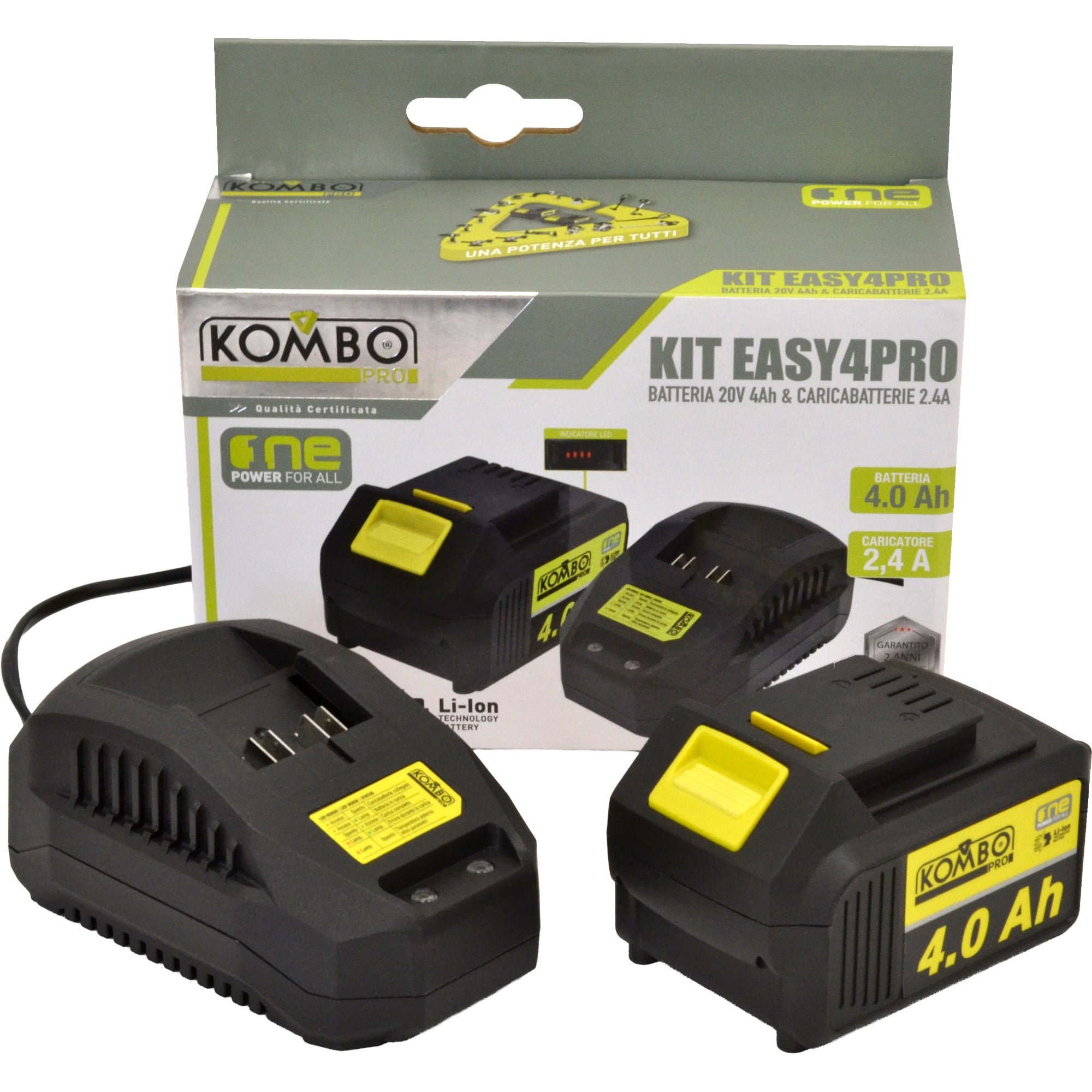KIT EASY4PRO KOMBO PRO batteria 20V 4.0Ah e caricabatterie rapido 2.4A