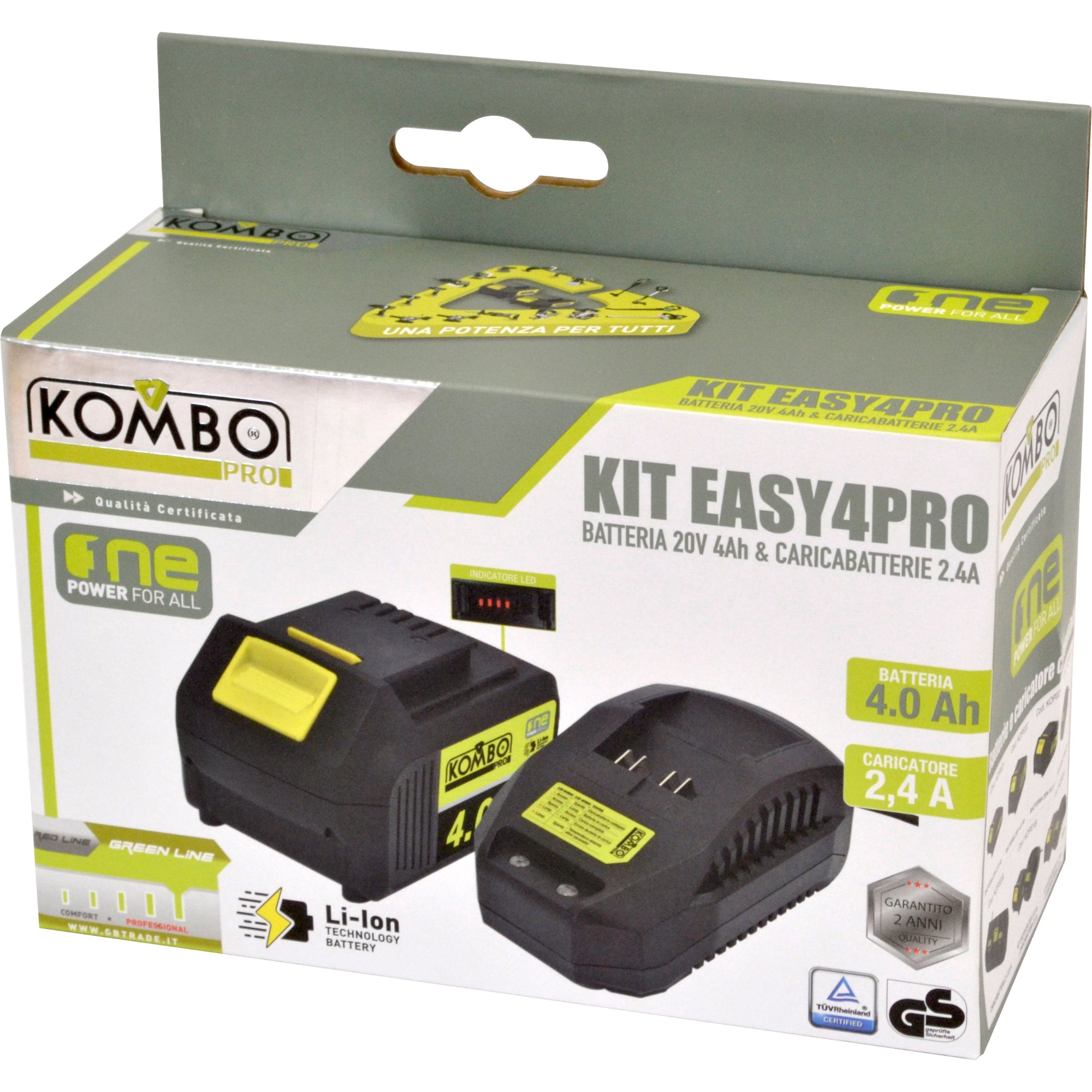 KIT EASY4PRO KOMBO PRO batteria 20V 4.0Ah e caricabatterie rapido 2.4A