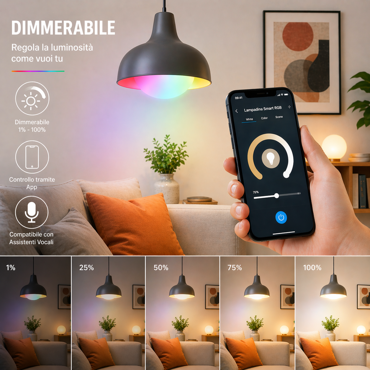 OMEGA Lampadina LED Smart RGB+CCT 9W E27