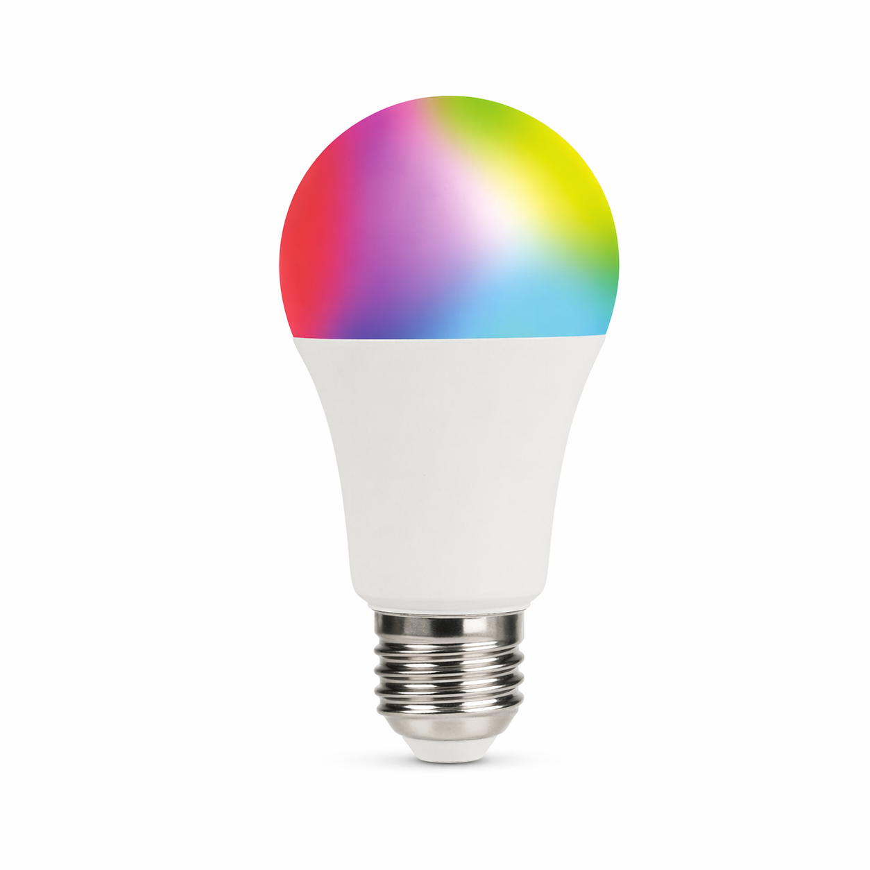 Lampadina LED Smart OMEGA E27 con colori RGB accesi.