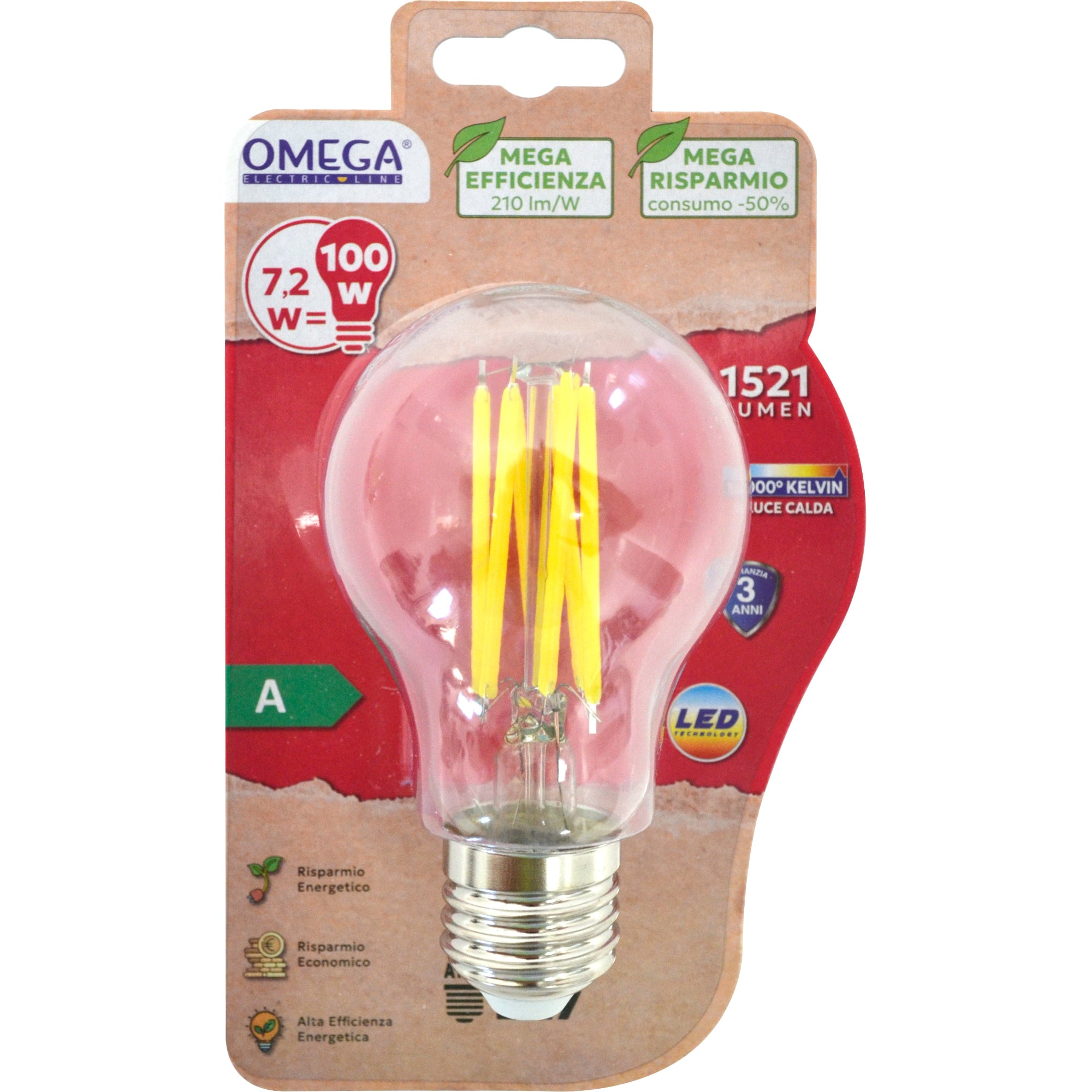 Set 2 lampadine LED OMEGA LD481 Classe A 1521 Lumen in vetro trasparente.
