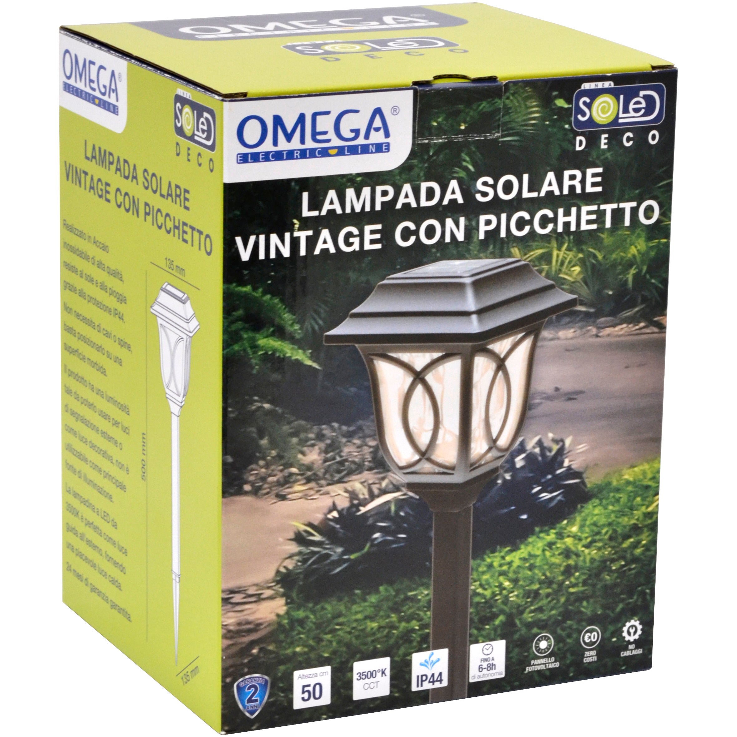 OMEGA Lampada LED Solare Vintage con picchetto
