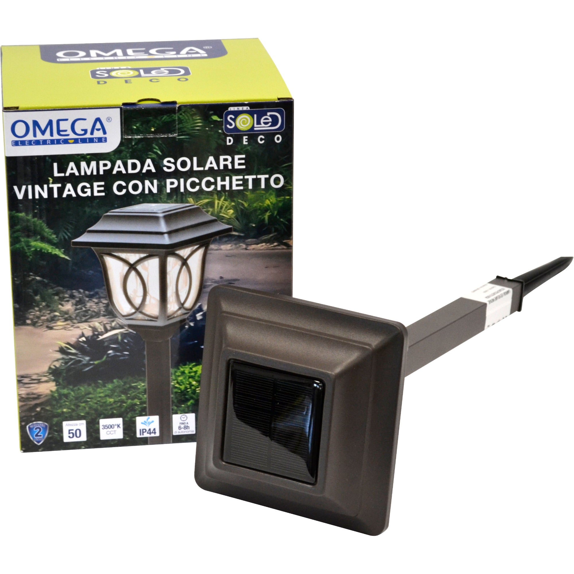 OMEGA Lampada Solare Vintage da Giardino 25LM Acciaio Marrone 4000K