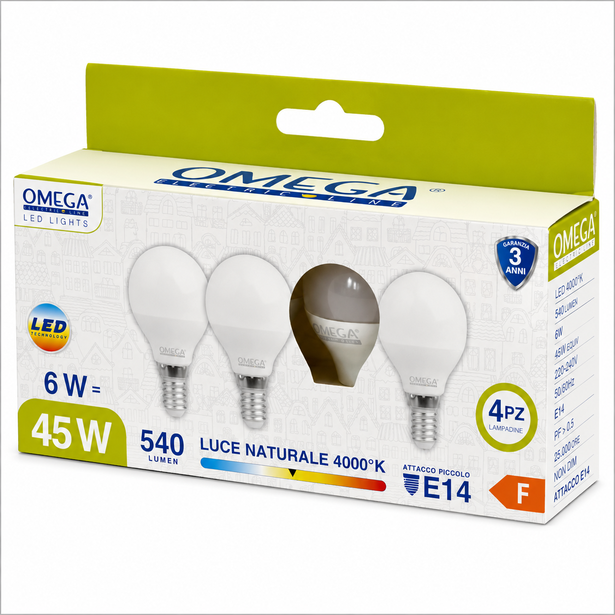 OMEGA Set 4 Lampadine Led 6W 540 Lumen E14 