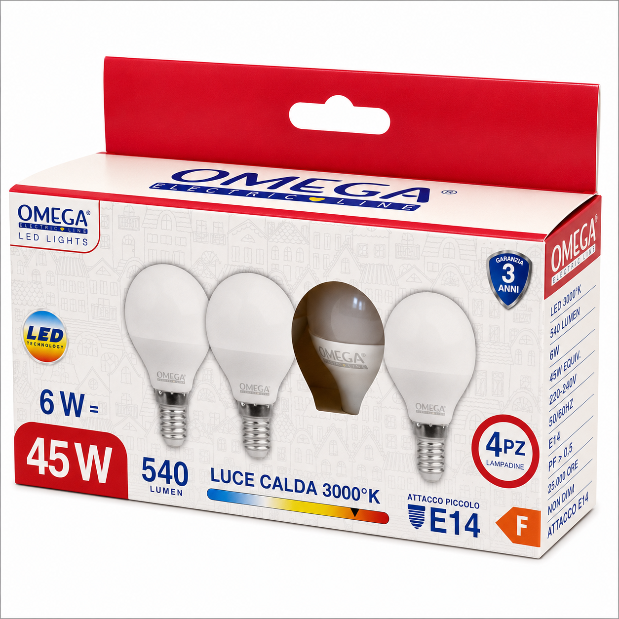 OMEGA Set 4 Lampadine Led 6W 540 Lumen E14