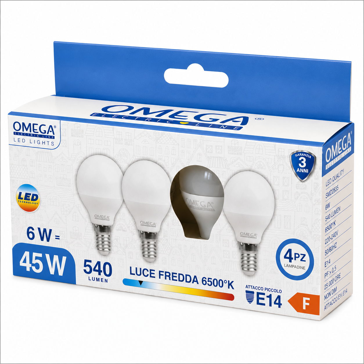 OMEGA Set 4 Lampadine Led 6W 540 Lumen E14