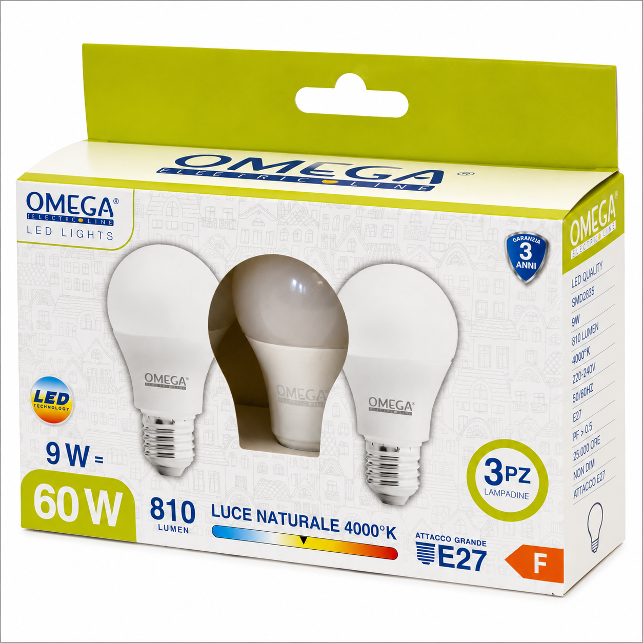 OMEGA Set 3 Lampadine LED 9W 810 Lumen E27 
