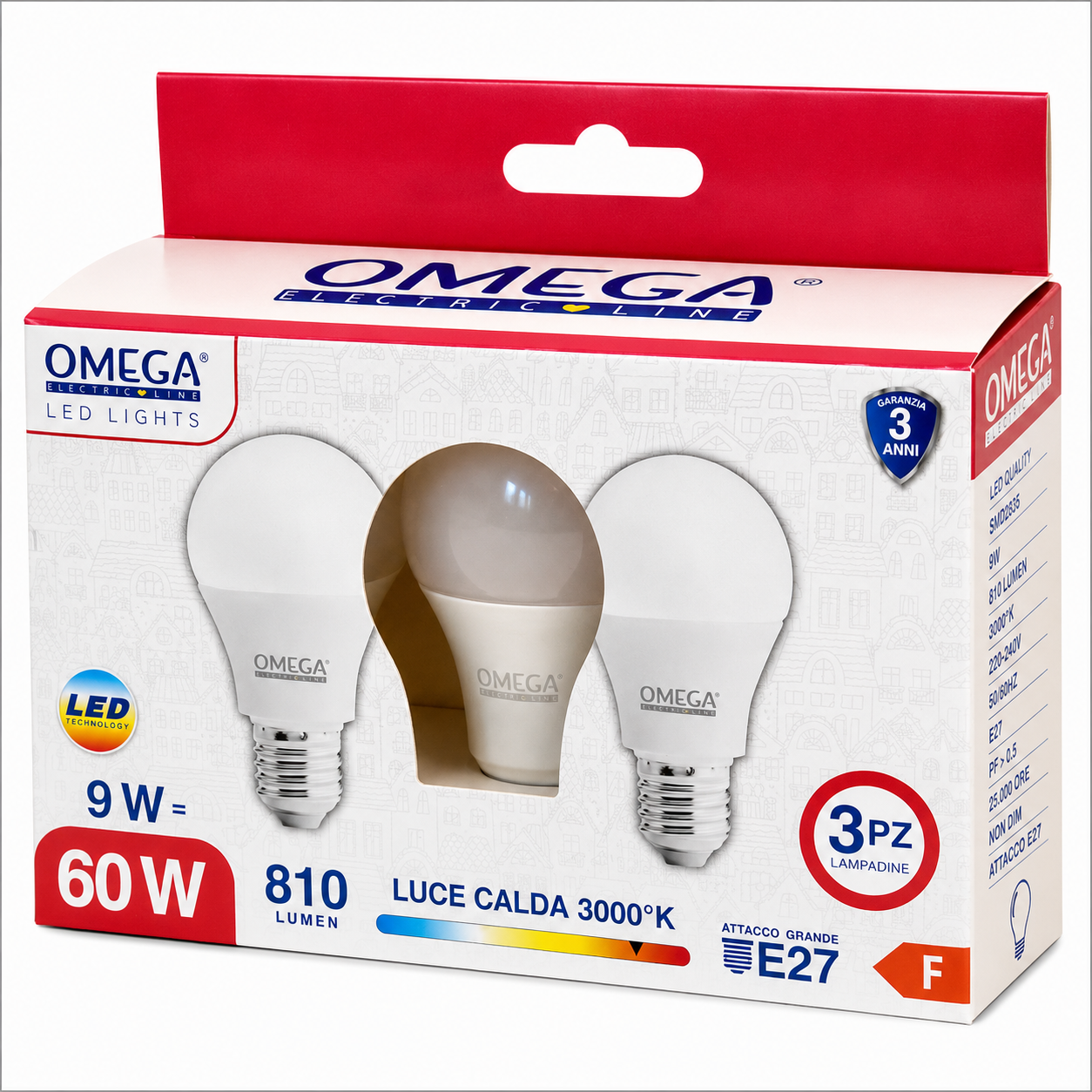 OMEGA Set 3 Lampadine LED 9W 810 Lumen E27 