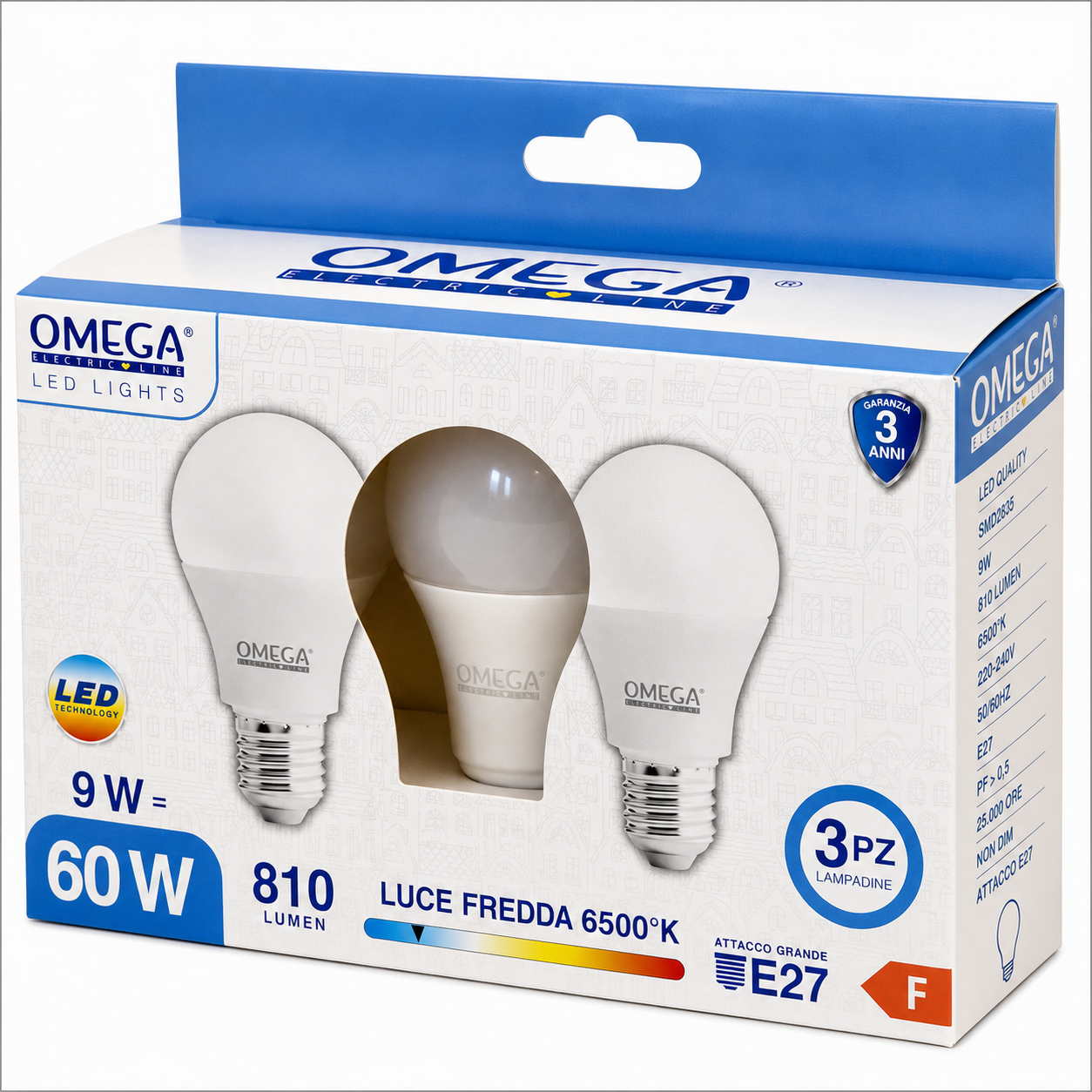 OMEGA Set 3 Lampadine LED 9W 810 Lumen E27