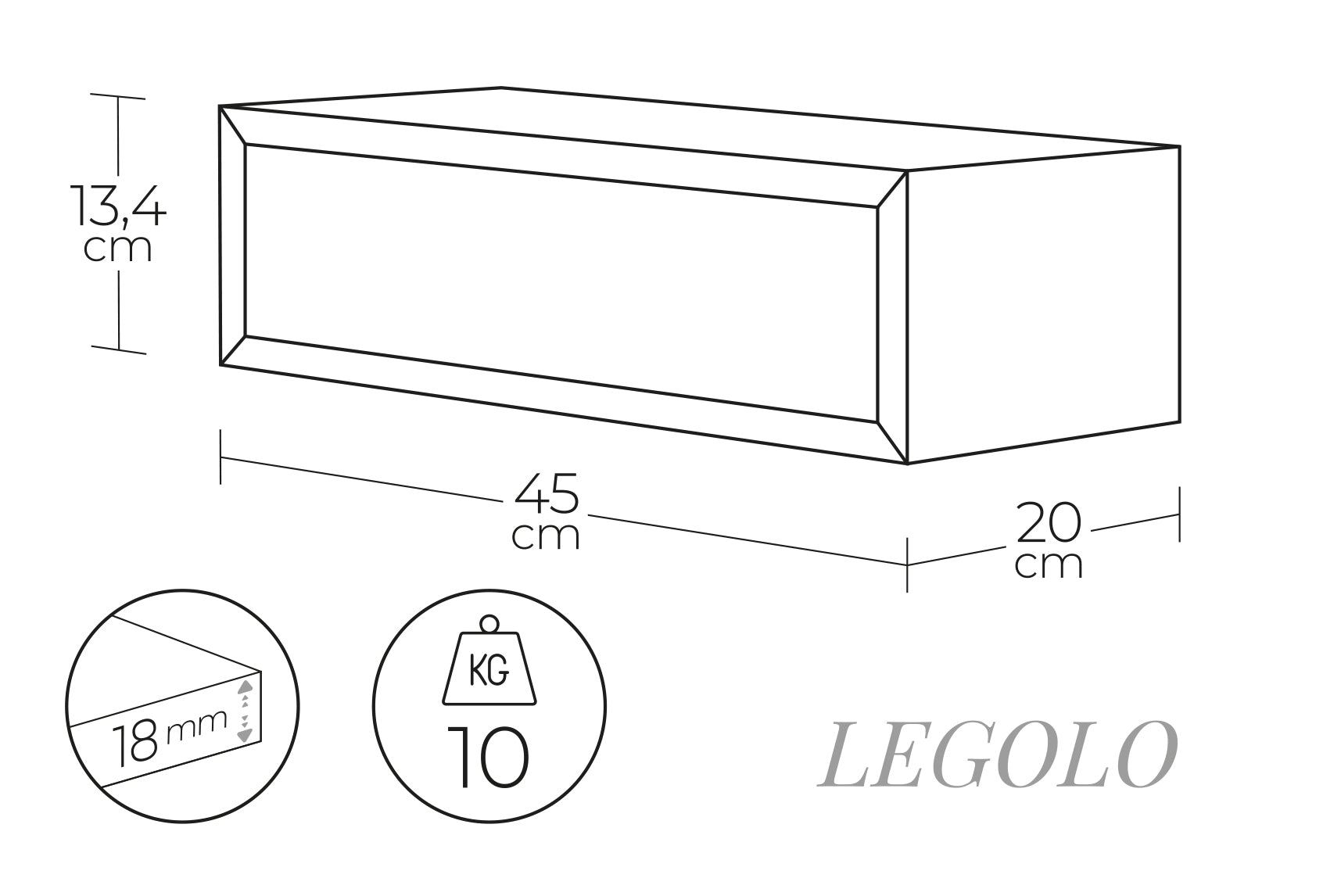 MODULARREDO Mensola da Muro con Cassetto Legolo 45x13.4 cm