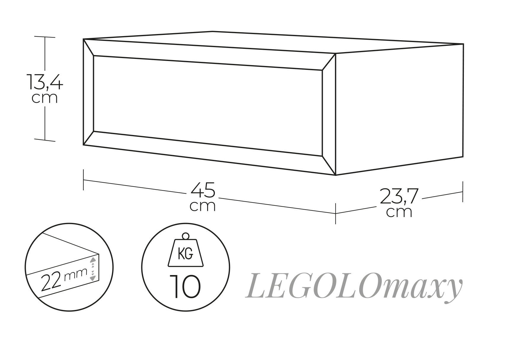 MODULARREDO Mensola da Muro con Cassetto  Legolo Maxi 45x23.7 cm