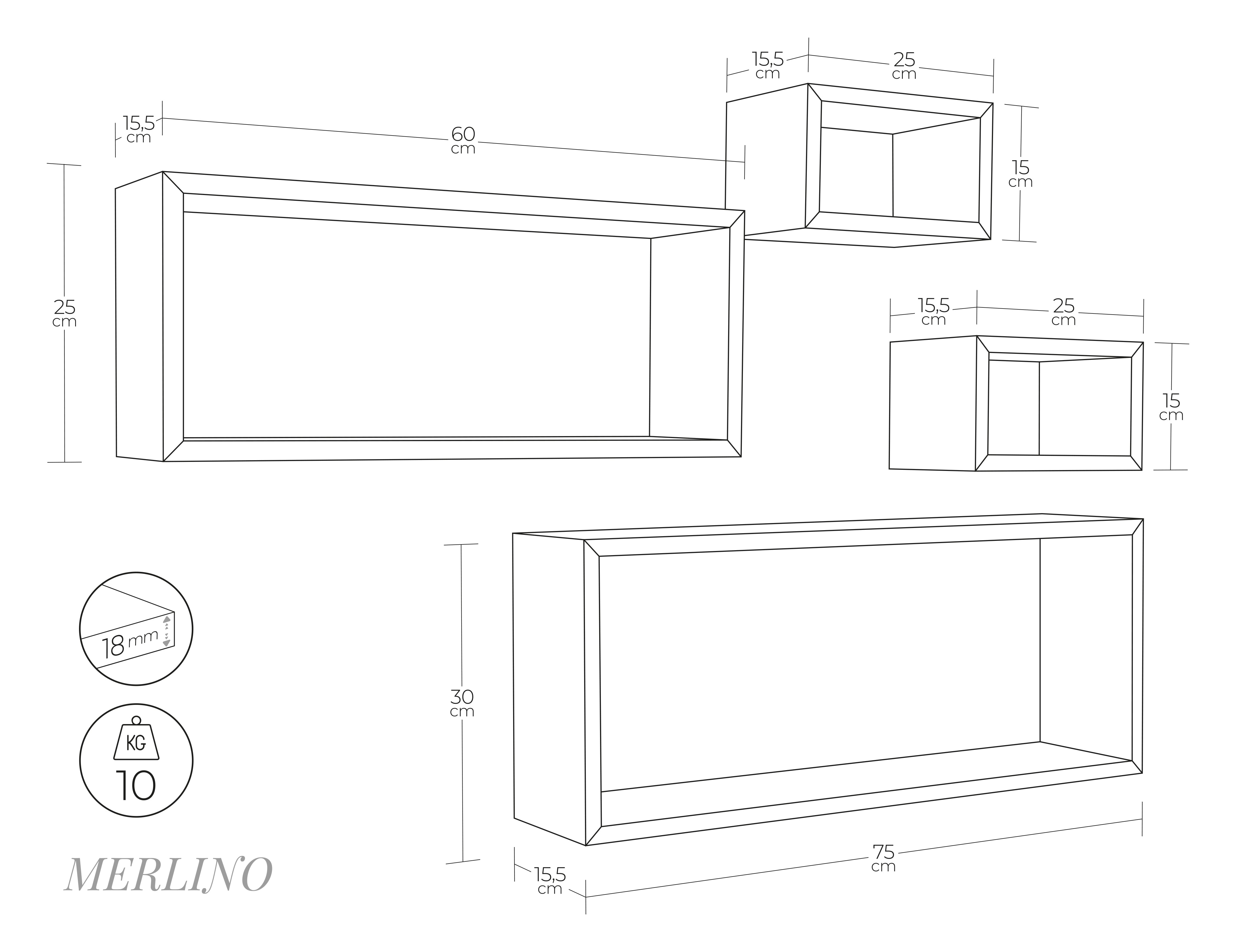 MODULARREDO Set 4 Mensole da Muro Merlino