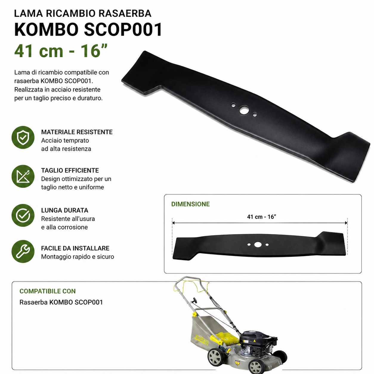 KOMBO Lama Ricambio SCOP001  41 cm - 16" Acciaio Temprato