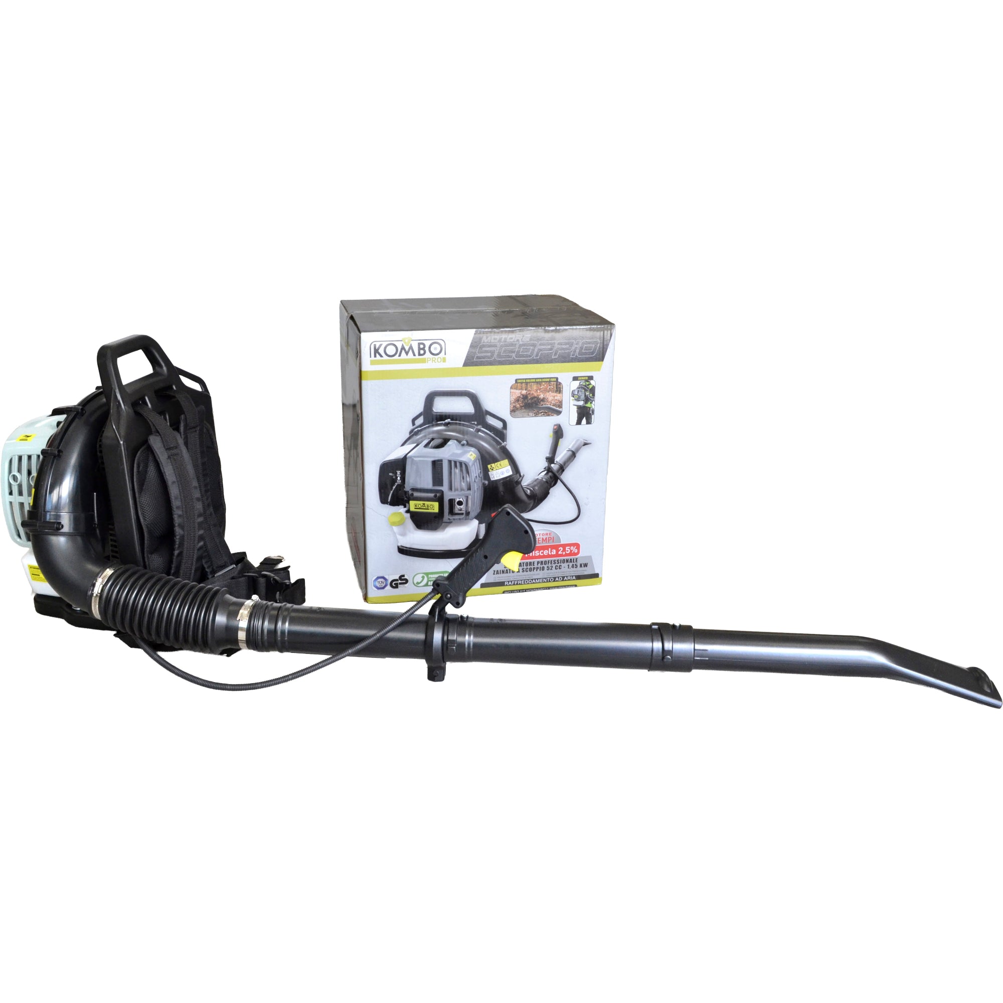 KOMBO PRO Soffiatore A Spalle Professionale 2 Tempi Da 52cc Potenza 2.0 HP e Comfort EU V