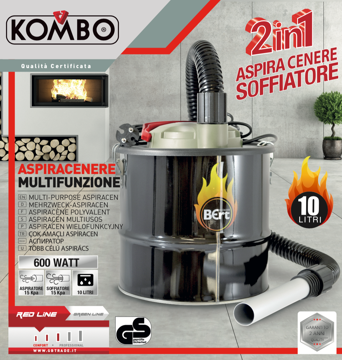 KOMBO Aspiracenere/Soffiatore 10Lt 600W