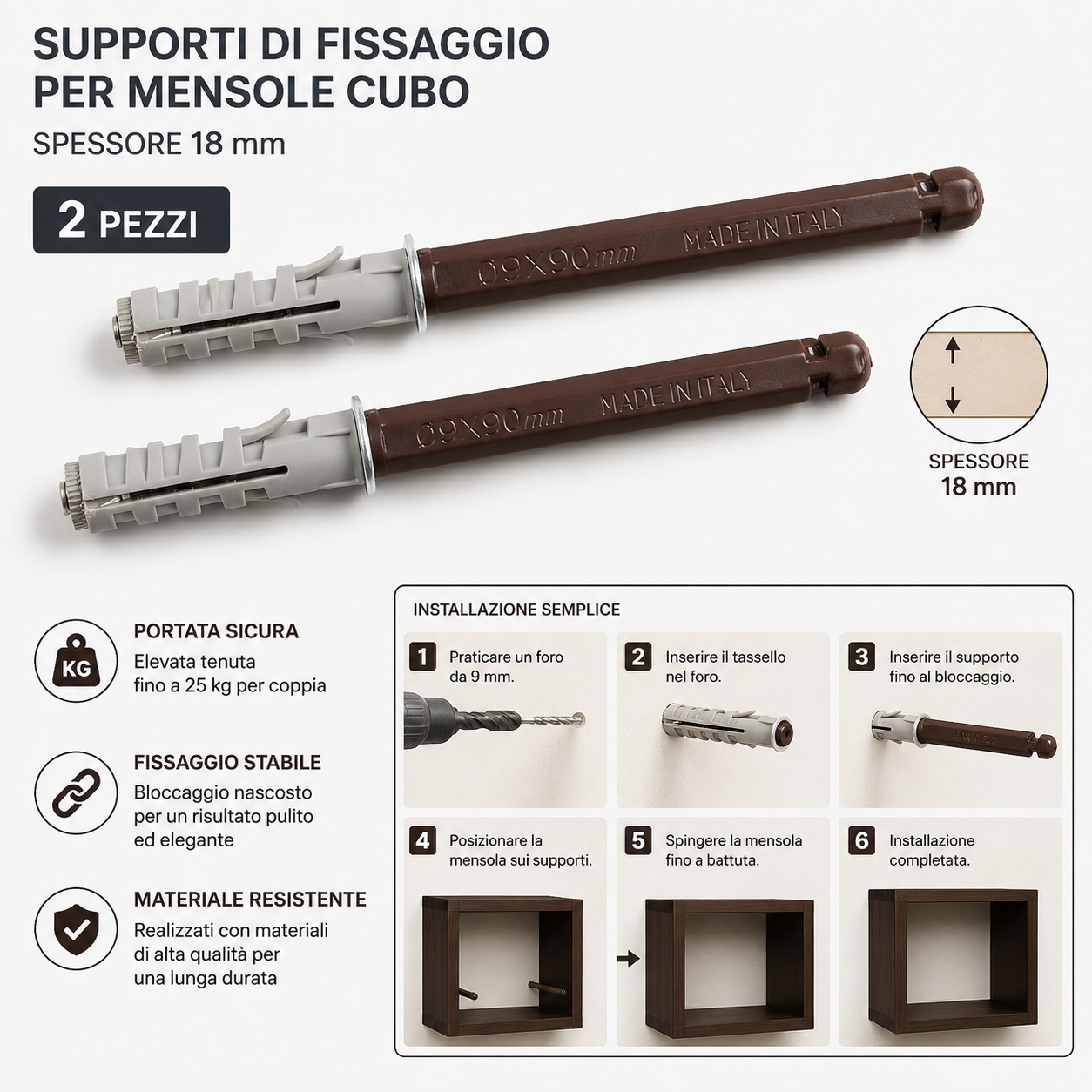 MODULARREDO Supporti a Scomparsa per Mensole 2 Pz (18mm / 22mm)