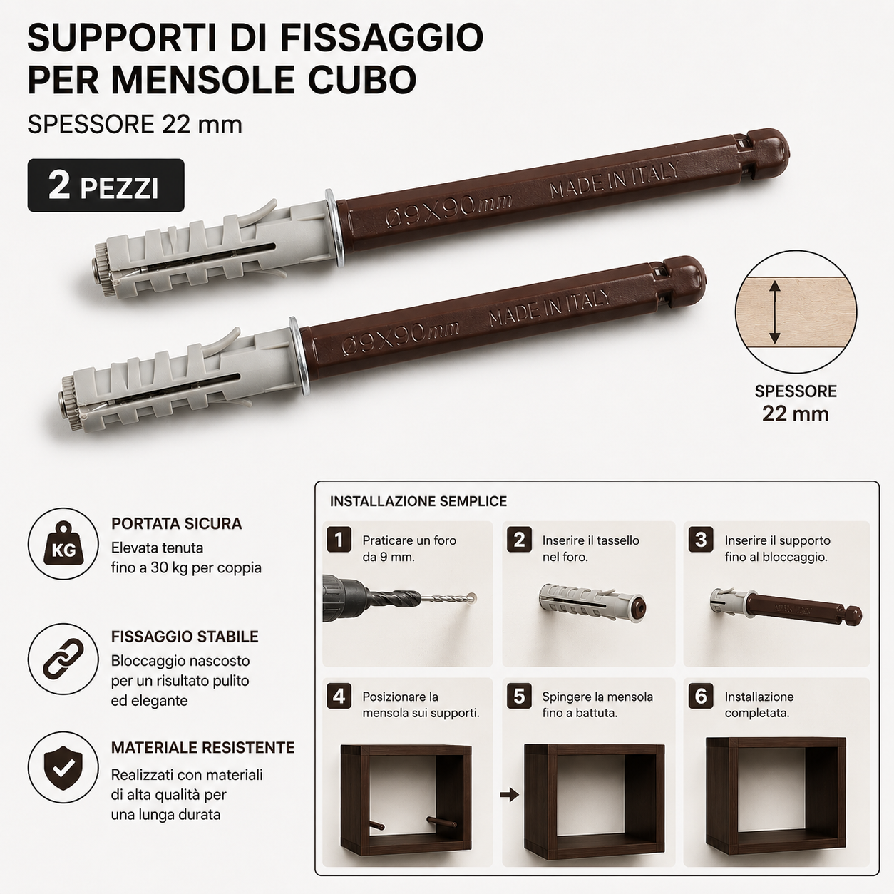 MODULARREDO Supporti a Scomparsa per Mensole 2 Pz (18mm / 22mm)