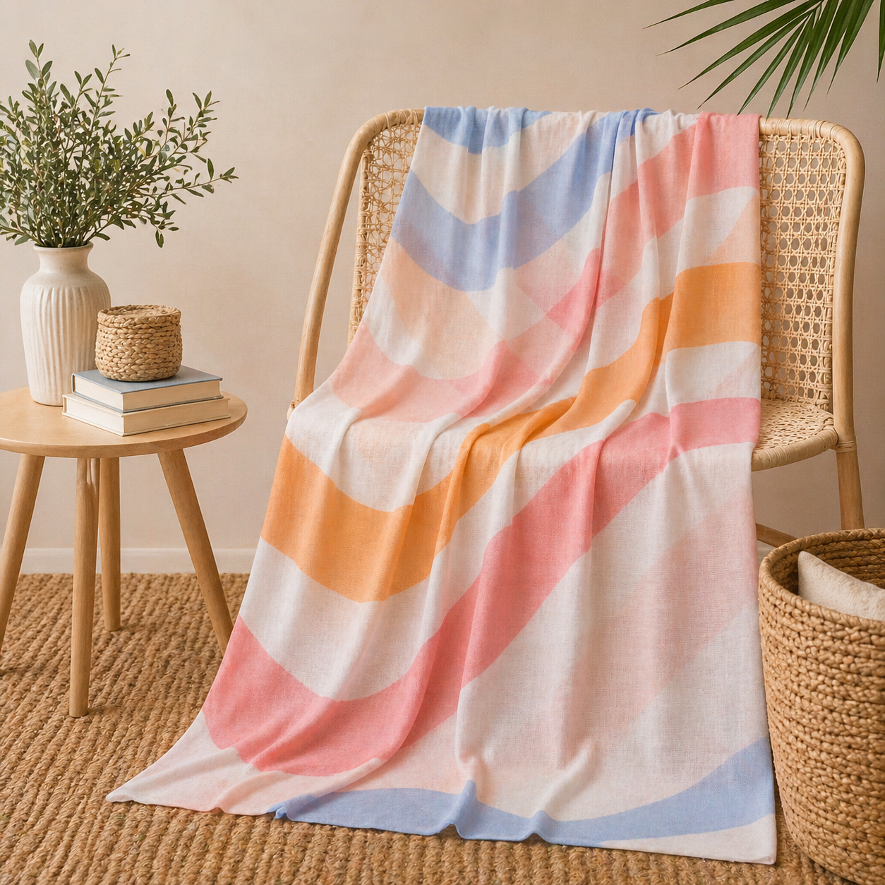 Telo arredo Bassetti Frizzy variante Y1 arancio e pesca - Telo multiuso matrimoniale 270x270