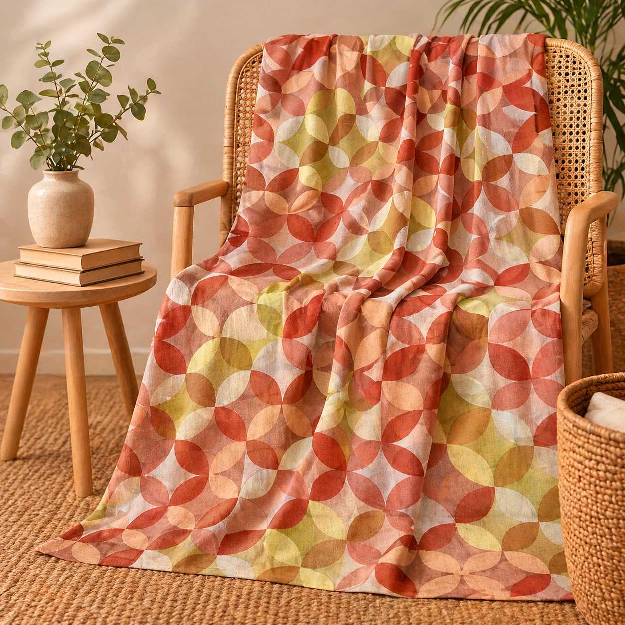Telo arredo Bassetti Sade variante 01 toni caldi rosso e ocra - Telo copritutto geometrico 270x270 in cotone