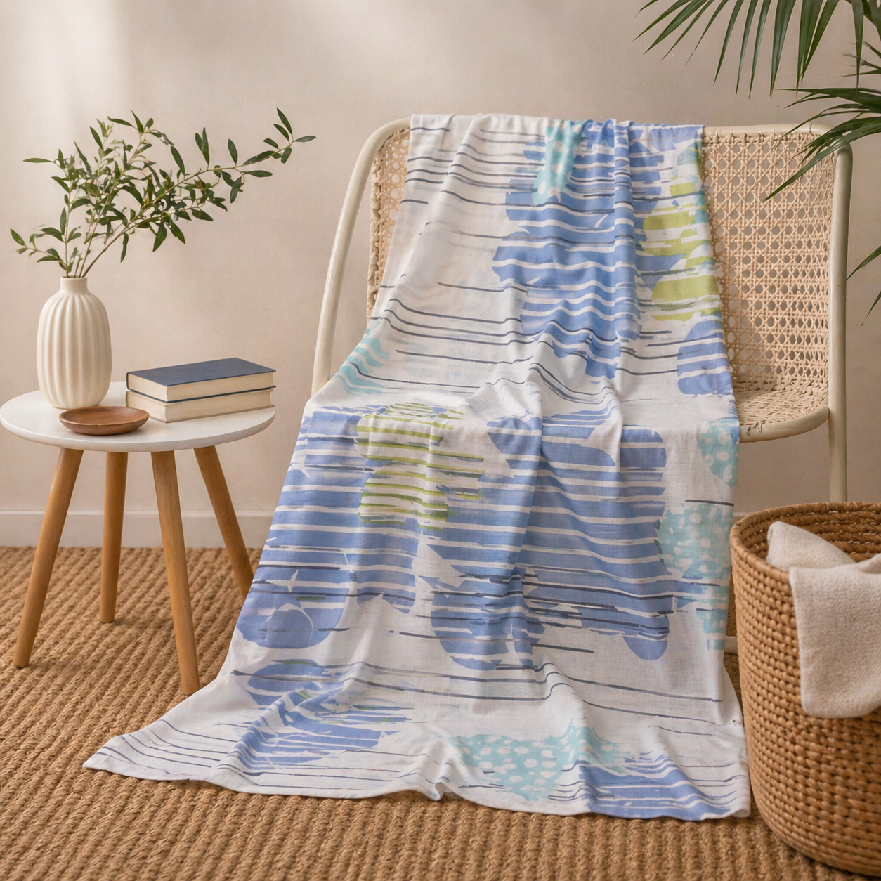 Telo arredo Bassetti Tabata variante B1 azzurro e verde - Telo copritutto floreale 270x270 in cotone.