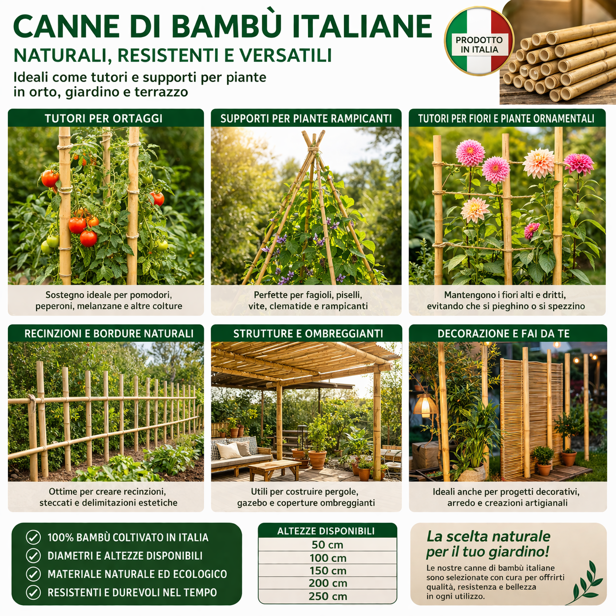 MAJA Tutore in Bambù Naturale Made in Italy