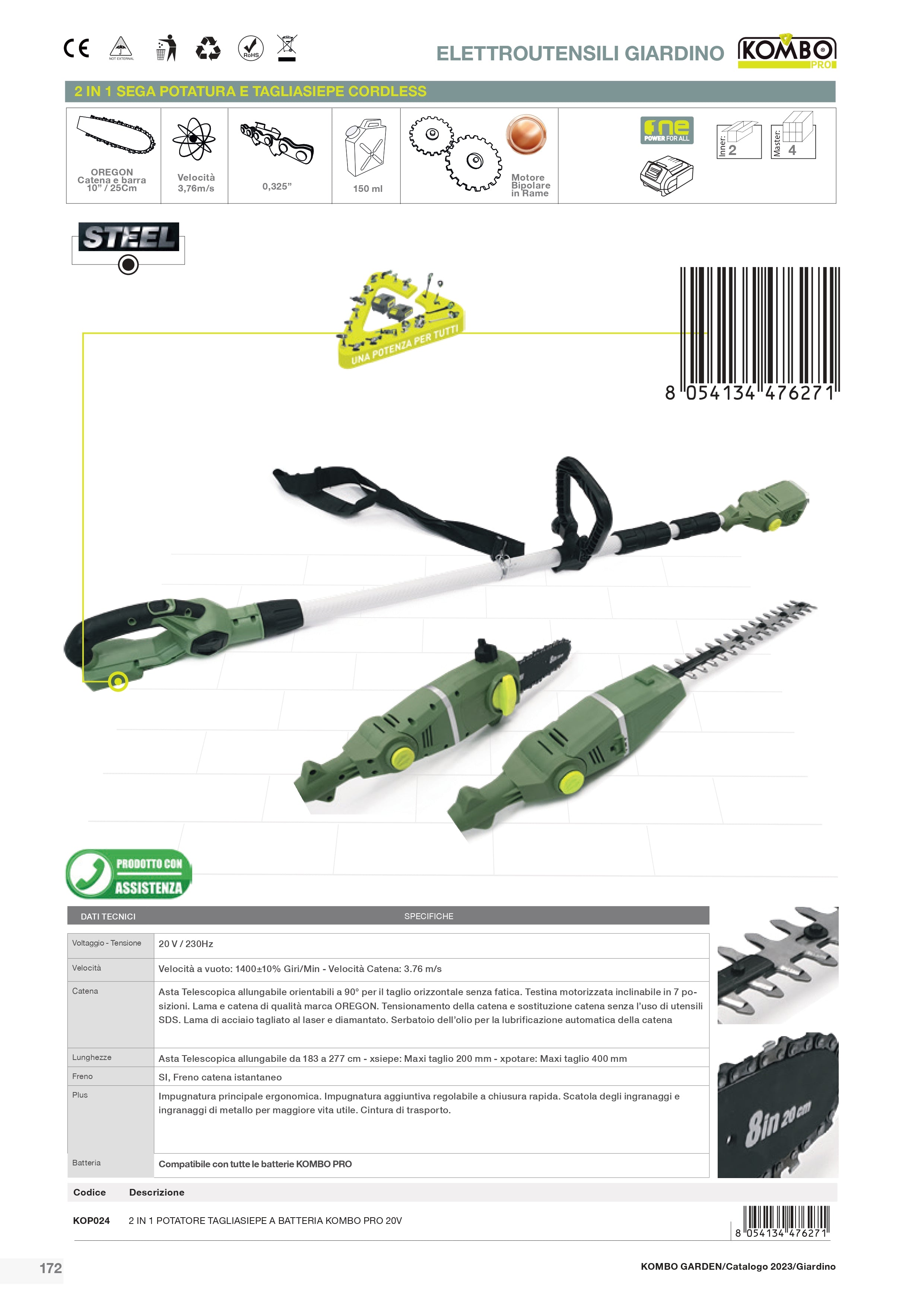 KOMBO Potatore/tagliasiepi 2 in 1 cordless 20V