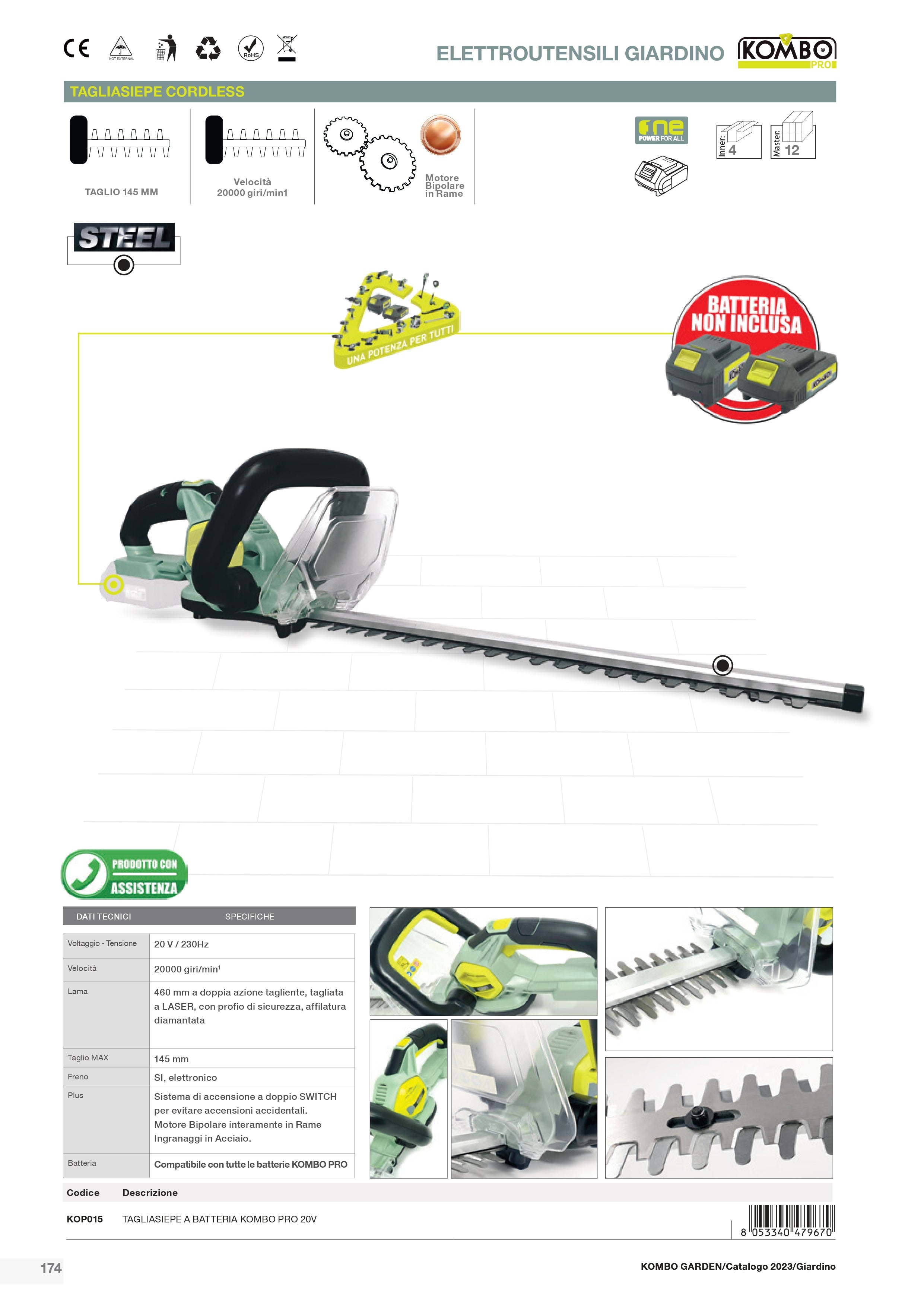 KOMBO PRO Tagliasiepe cordless 20V taglio 46cm