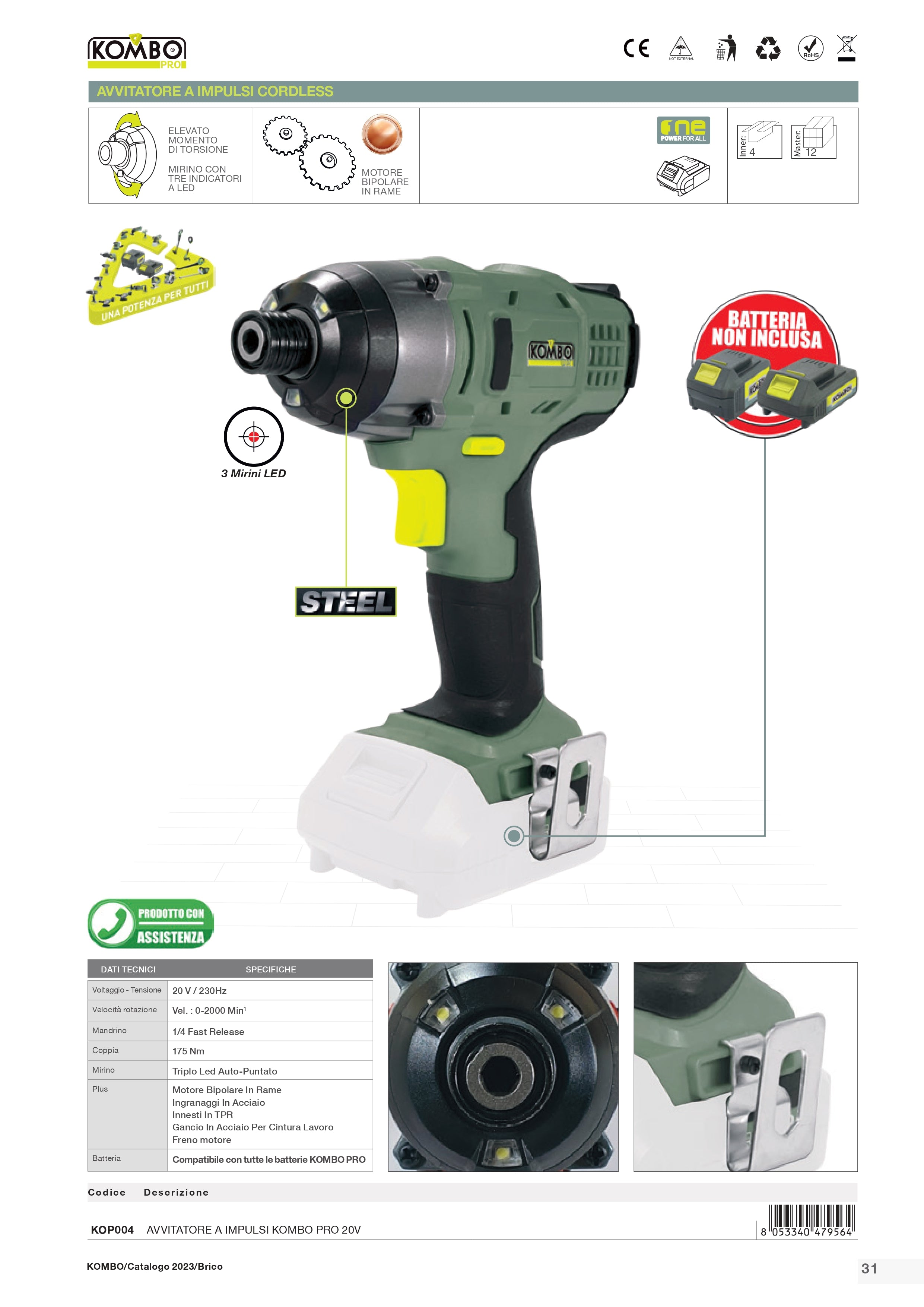 KOMBO PRO Avvitatore ad impulsi cordless 20V attacco 1/4"