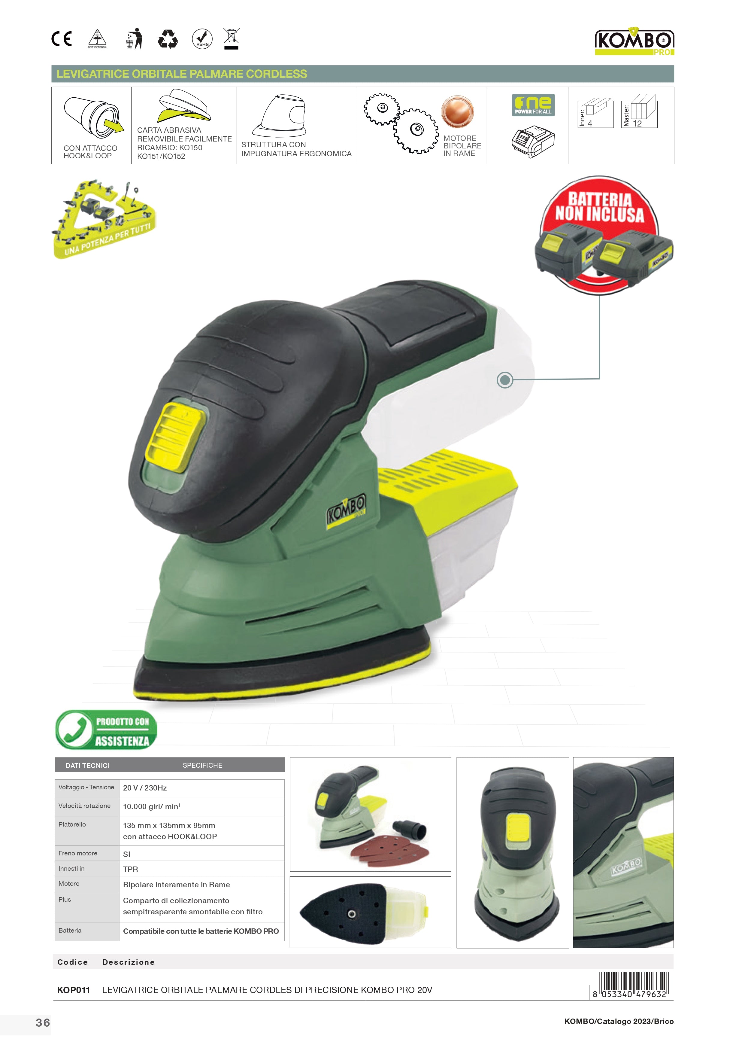 KOMBO PRO Levigatrice orbitale di precisione cordless mod. mouse 20V