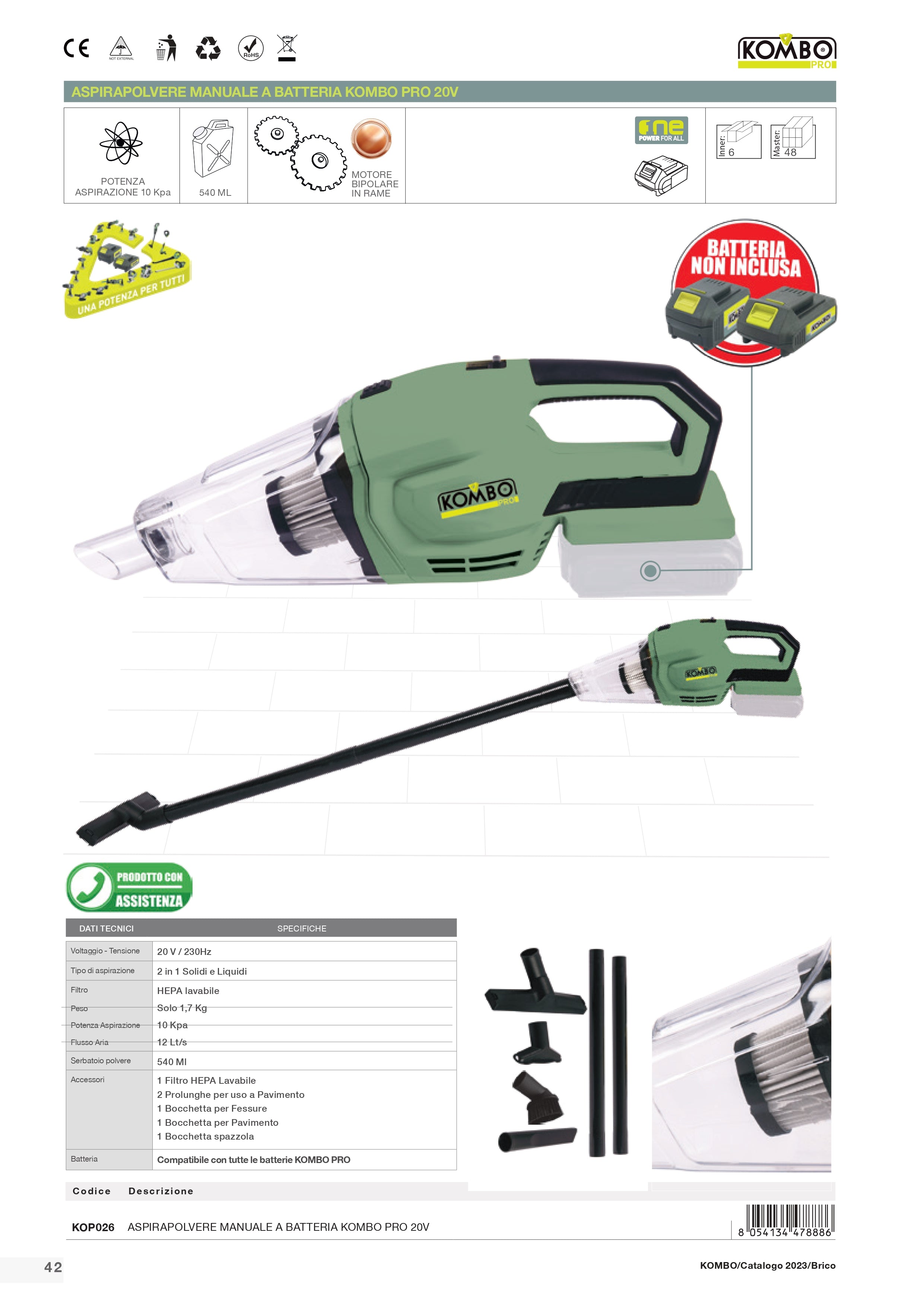 KOMBO Aspiratore cordless 20V