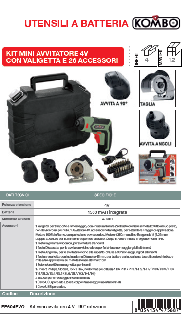 KOMBO Mini avvitatore + 26 accessori in valigetta