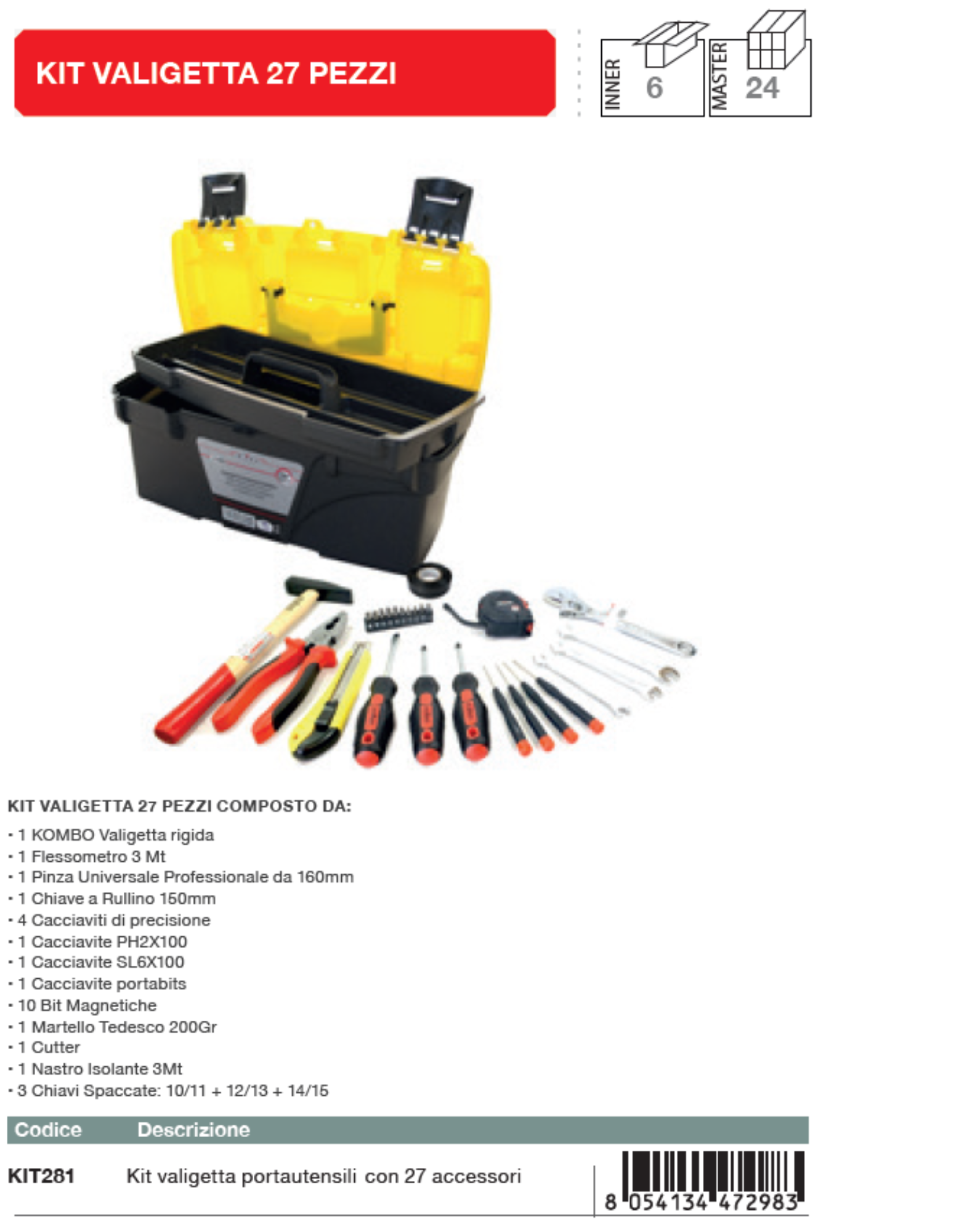 KOMBO Valigetta portautensili 16" con 27 accessori