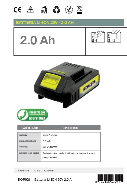 KOMBO PRO Batteria 2,0Ah 20V