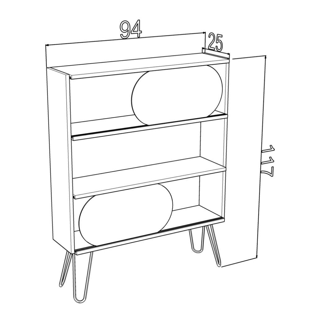 EGO ARREDO Libreria 3 Ripiani Illia Rovere Nero 94x25x117