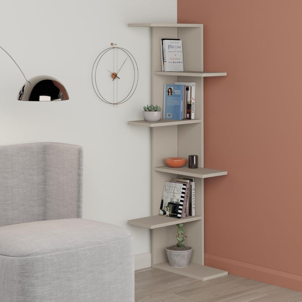 EGO ARREDO Libreria Angolare Saso 5 Ripiani Colore Cashmere
