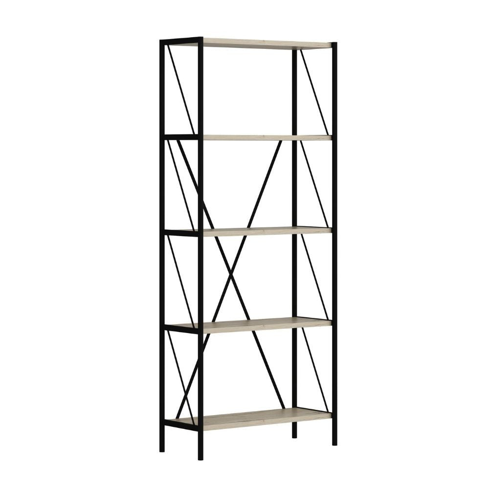 EGO ARREDO Libreria Axel Con Struttura In Metallo Nero E 5 Mensole In Rovere Sonoma