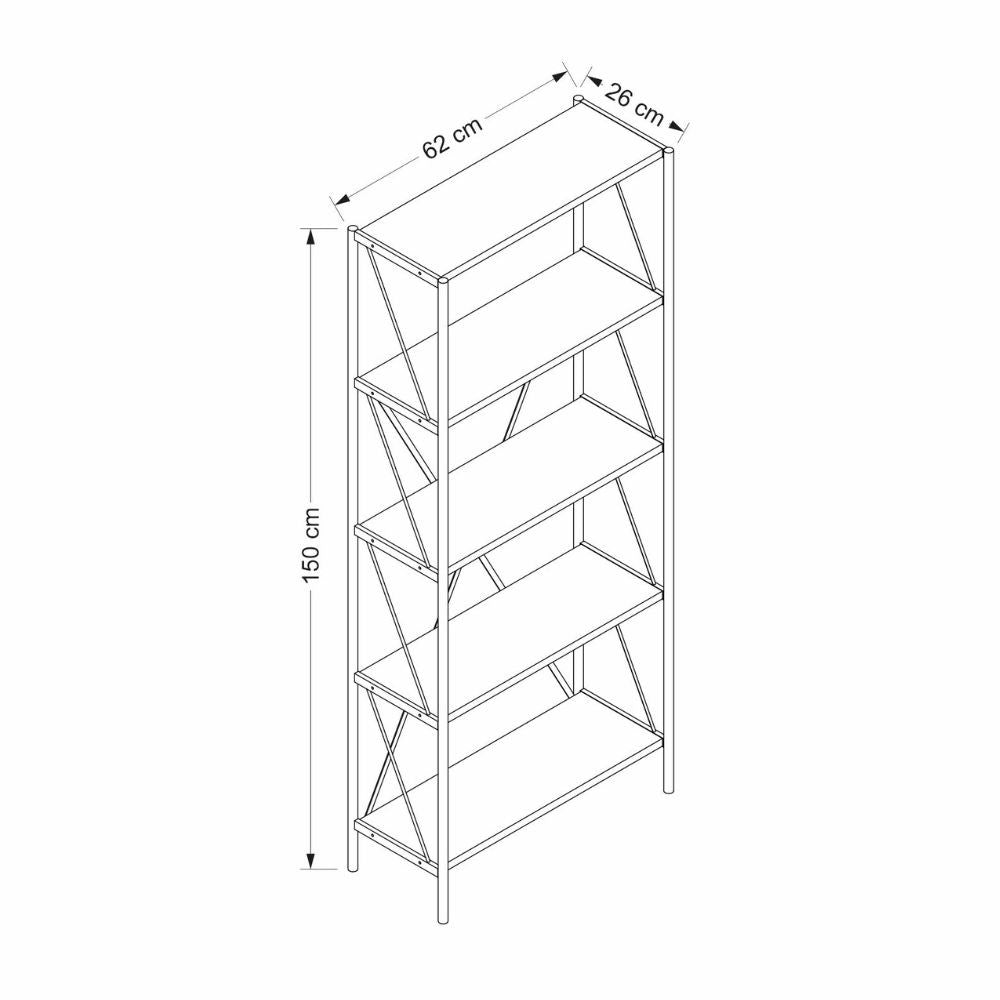 EGO ARREDO Libreria Axel Con Struttura In Metallo Nero E 5 Mensole In Rovere Sonoma