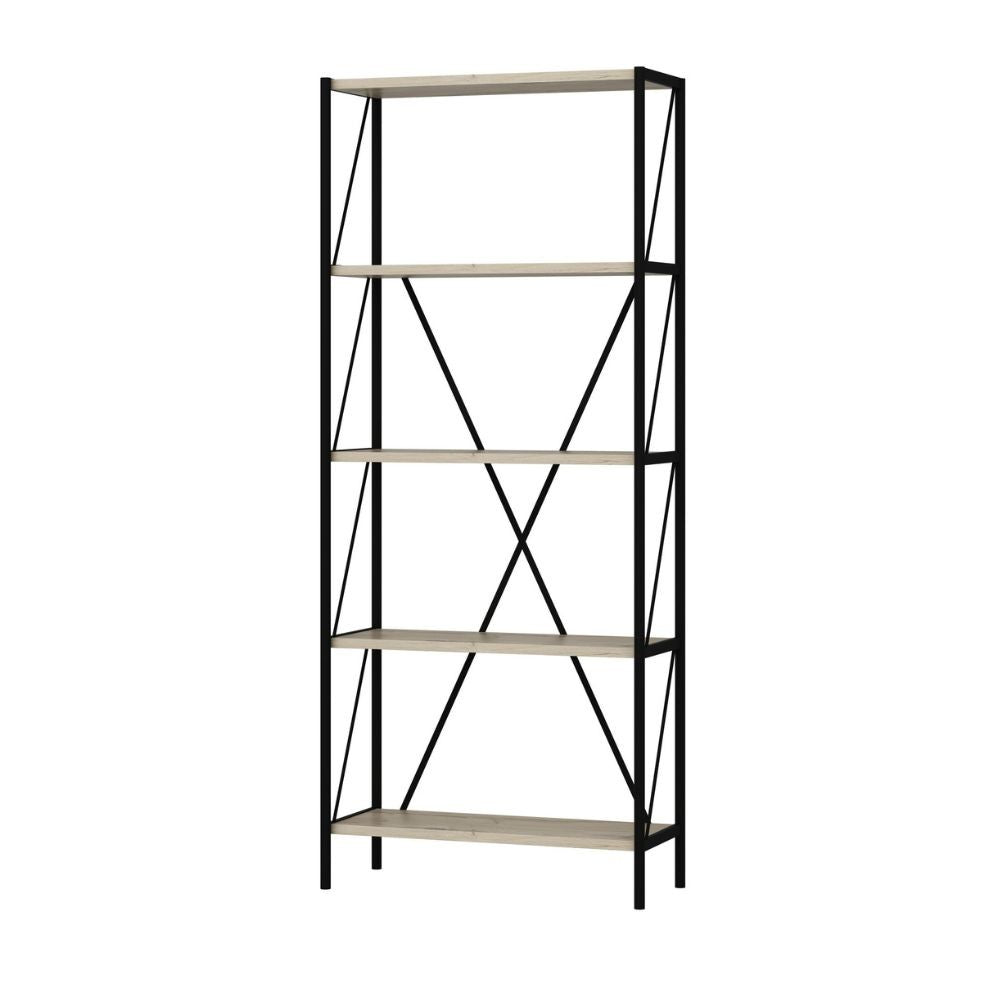 EGO ARREDO Libreria Axel Con Struttura In Metallo Nero E 5 Mensole In Rovere Sonoma