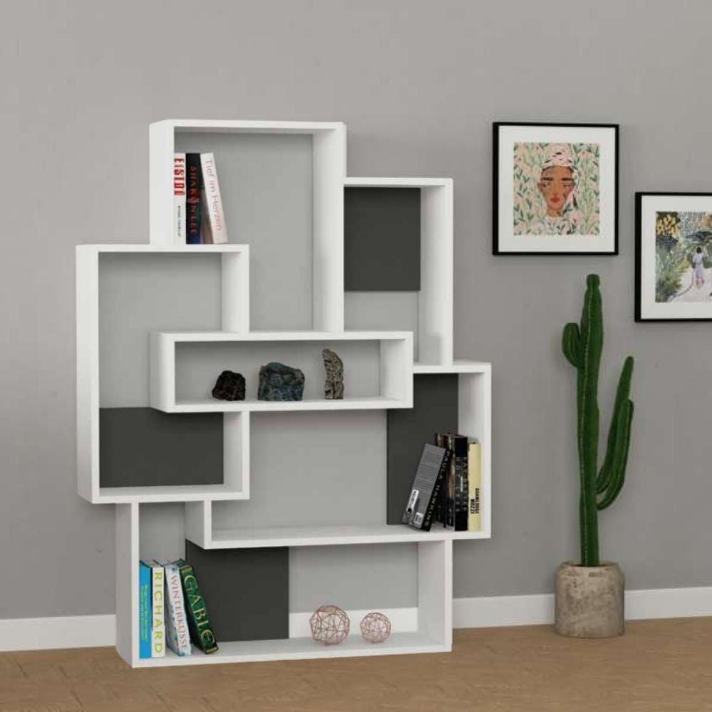 EGO ARREDO Libreria Barce Bianco Antracite 101x22x132H