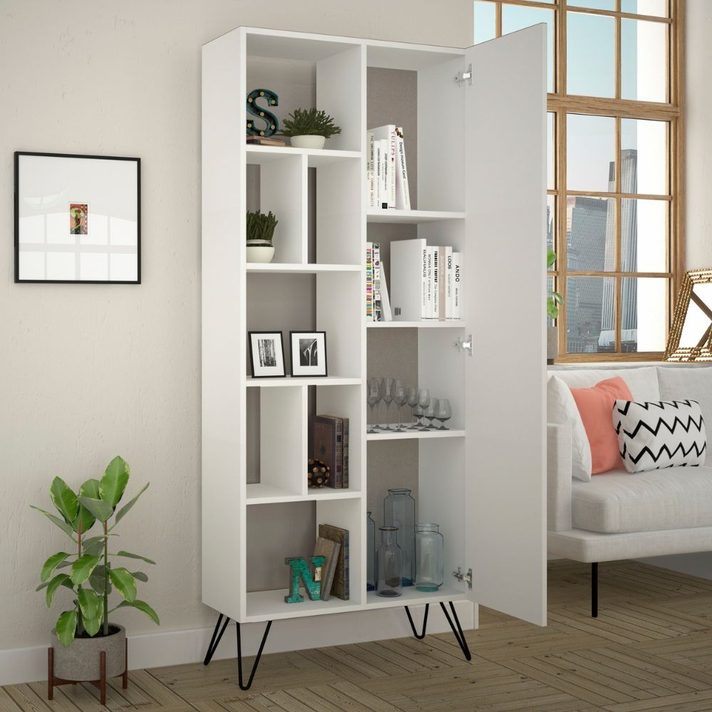 EGO ARREDO Libreria Con Anta Jedda Colore Bianco 80,6x191