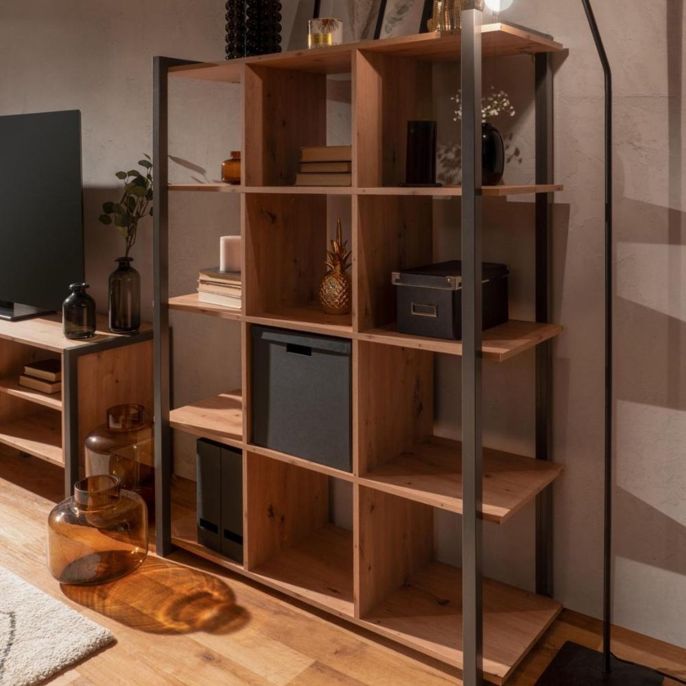 EGO ARREDO Libreria Denver 31 A Cubi Colore Rovere Quercia Con Profili Antracite