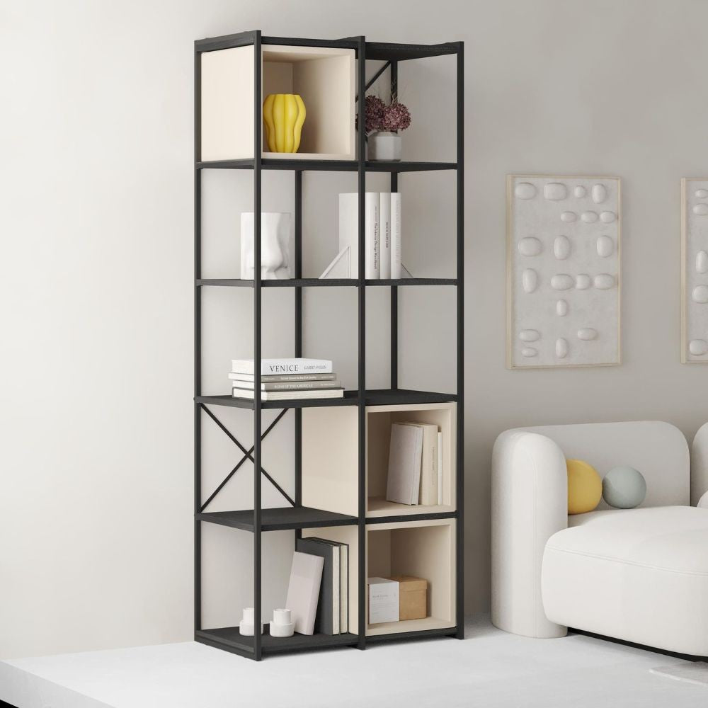 EGO ARREDO Libreria Vale Midi Con Struttura In Metallo Nero E Cubotti Cashmere
