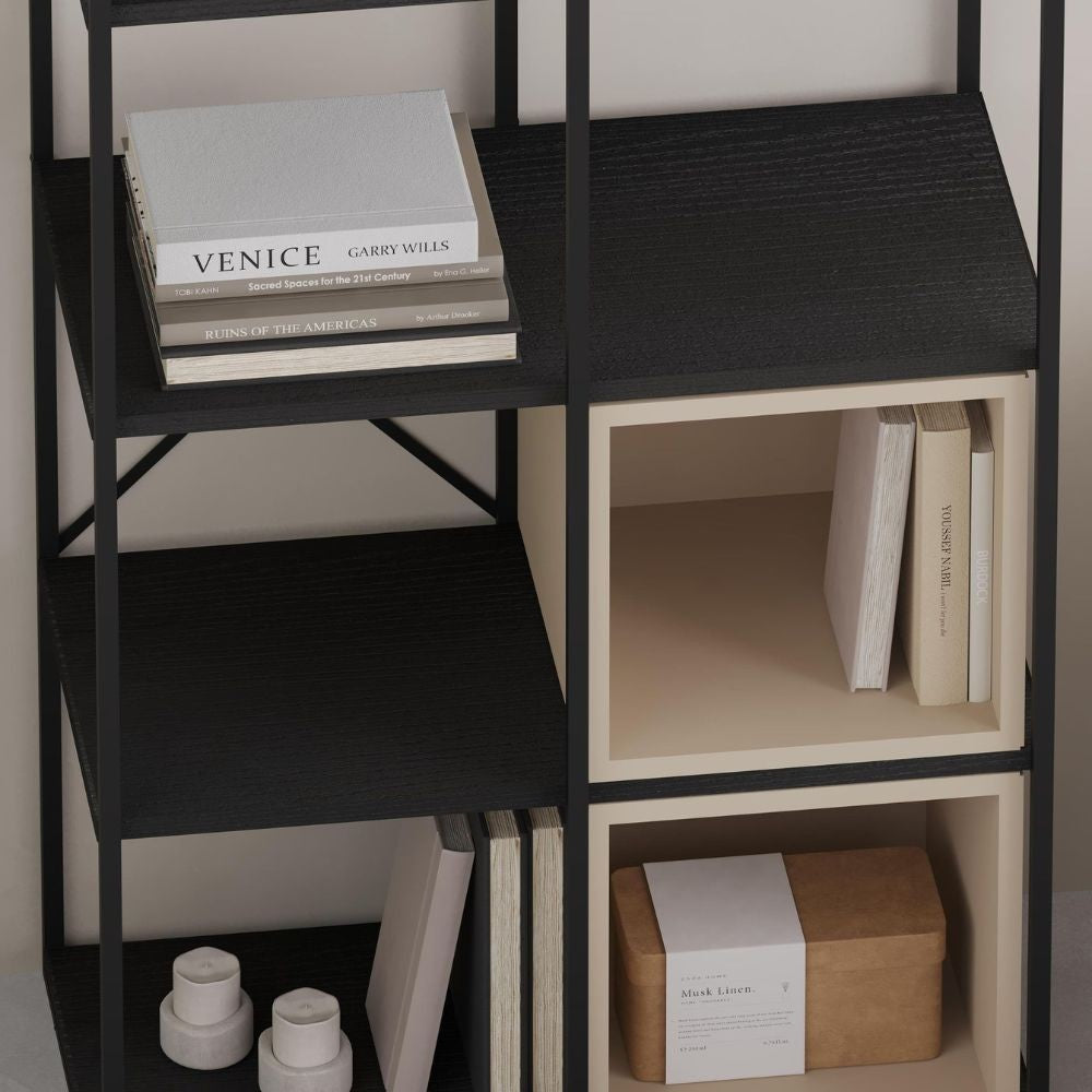 EGO ARREDO Libreria Vale Midi Con Struttura In Metallo Nero E Cubotti Cashmere