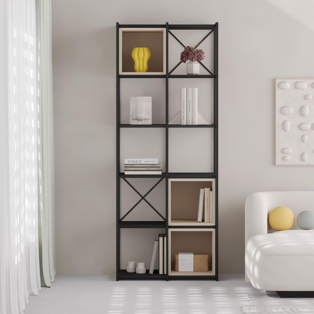 EGO ARREDO Libreria Vale Midi Con Struttura In Metallo Nero E Cubotti Cashmere