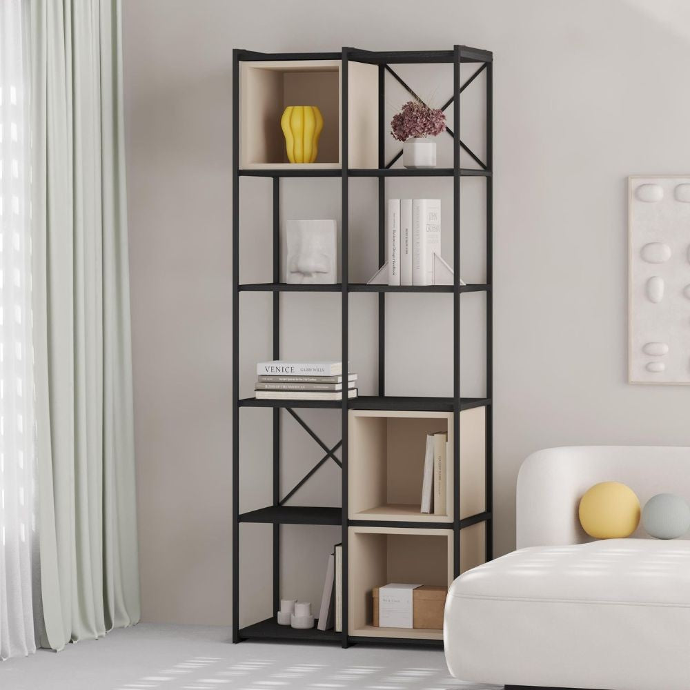 EGO ARREDO Libreria Vale Midi Con Struttura In Metallo Nero E Cubotti Cashmere