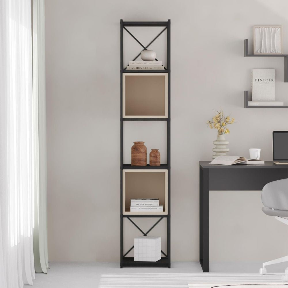 EGO ARREDO Libreria Vale Mini Con Struttura In Metallo Nero E Cubotti Cashmere